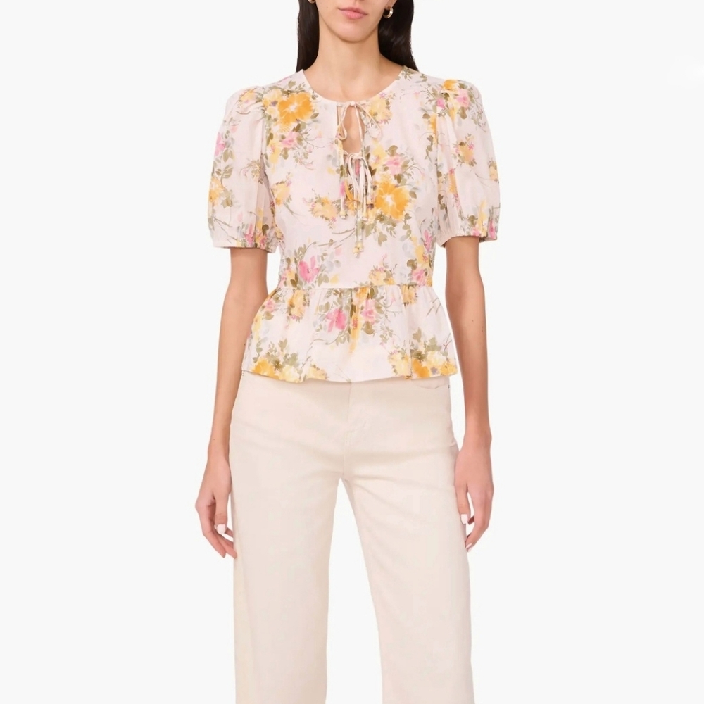 NWOT Parker The Alina Cotton Yellow Floral Peplum Summer Top